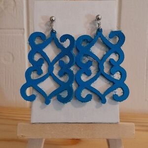 Elegant Blue Leather Dangle Earrings
